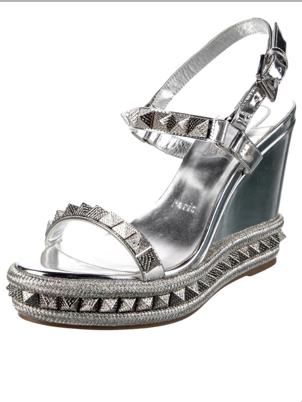 Christian Louboutin Silver Crystal-Strap Flat Sandals